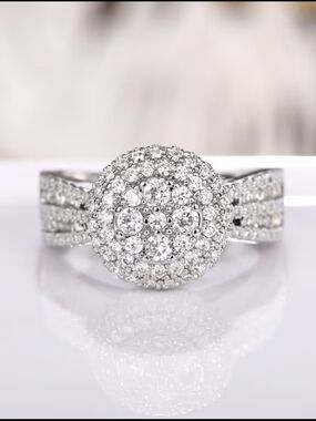 Silver-Tone  Halo Round Cluster Ring - Women's Jewelry